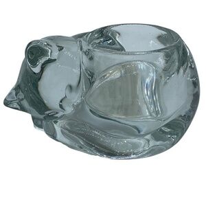 Indiana Glass Crystal Sleeping Cat Votive Candle Holder Clear